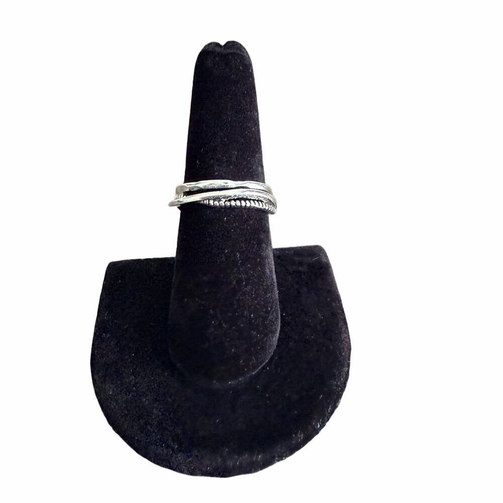 Boho silver twist open ring - size 7.5